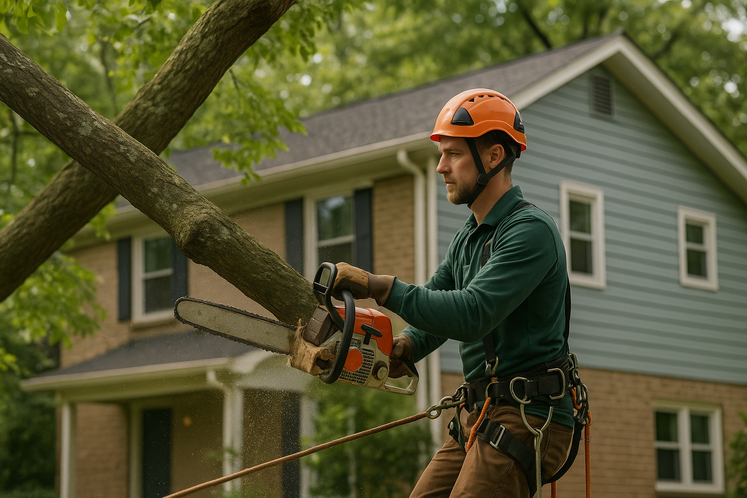 Editorial illustration depicting remove leaning tree toward house winter damage